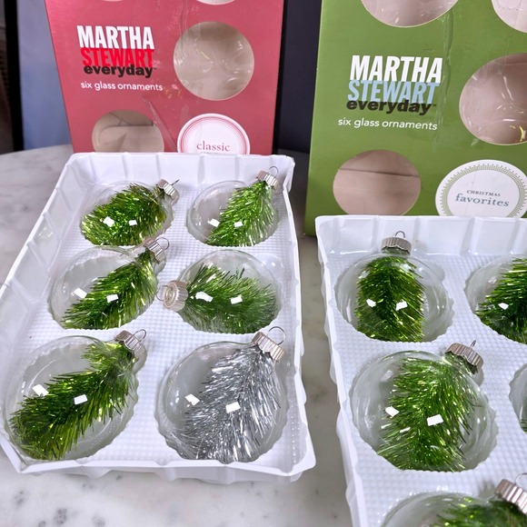 Martha Stewart Glass Christmas Ornaments Green Tinsel Holiday Decor Vintage 12 - Picture 1 of 3